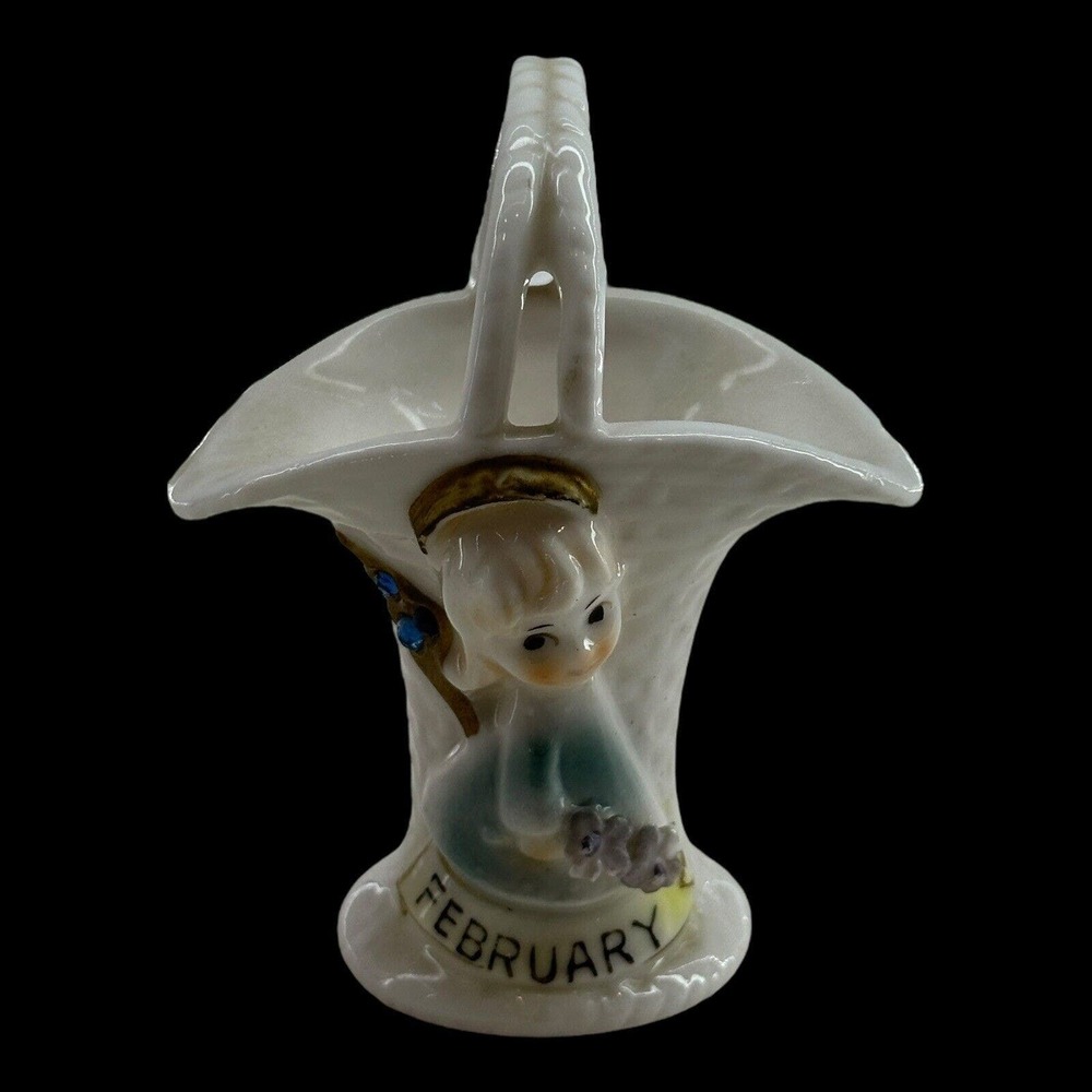 February Birthday Angel Adriane Basket Figure Purple Rhinestones DAMAGE READ VTG
